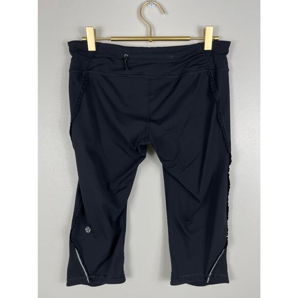 Lululemon Run Fast Free Crop Black Legging Ruffle Reflective Power Luxtreme Sz 8 - Picture 4 of 12